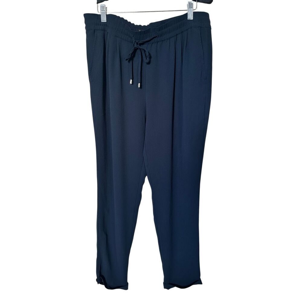 Zara Basic Black Crepe Jogger Trousers - Large | Elastic Waist High Rise Travel